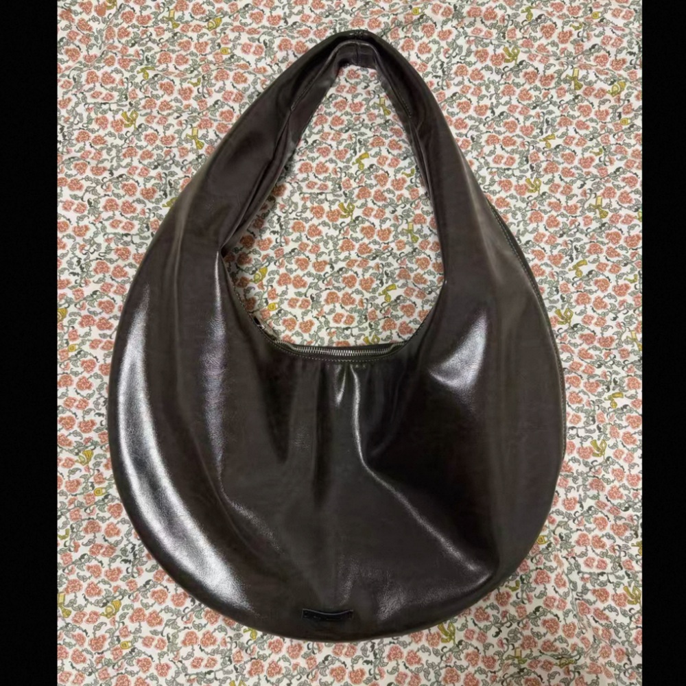 Oversized Dark Green Brown Hobo Shoulder Bag - Picture 3 of 4